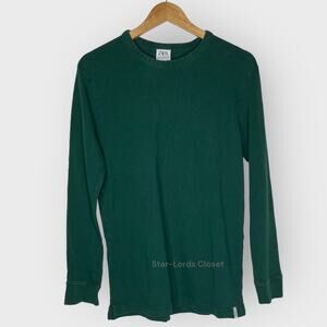 Zara Green Long Sleeve Shirt Small Heavy Cotton Crewneck Lounge